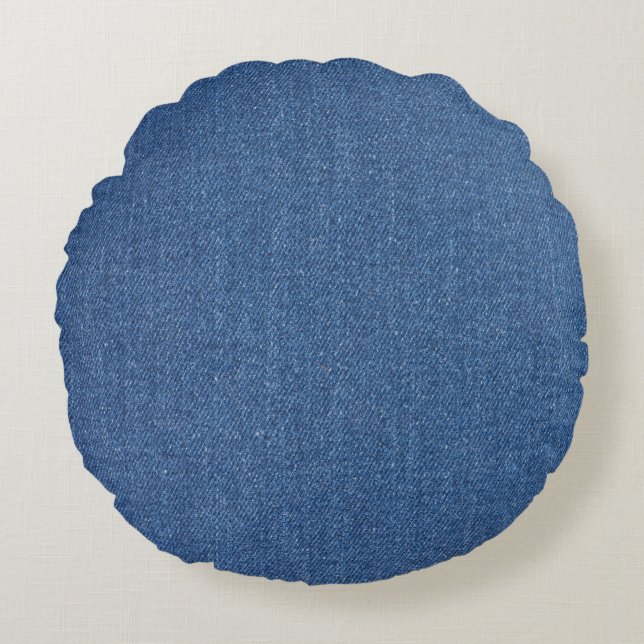 Cojín Redondo Tejido textil original azul moda jean denim (Anverso)
