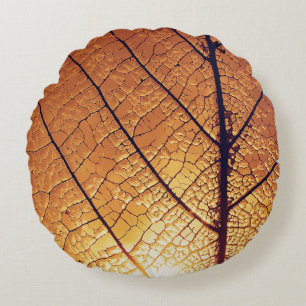 Cojín Redondo Tejidos de impresión de hojas marrones y blancas