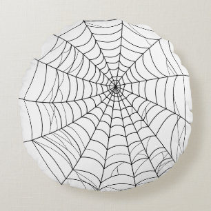 Cojín Redondo Tela de araña simple arte de línea Halloween