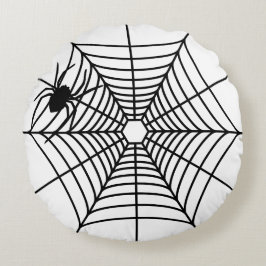 Cojín Redondo Tela de araña simple con silueta de araña de Hallo