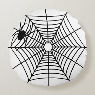 Cojín Redondo Tela de araña simple con silueta de araña de Hallo