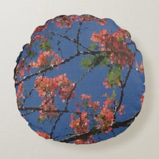Cojín Redondo Tela floral, azul