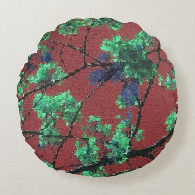 Cojín Redondo Tela floral, roja (Anverso)