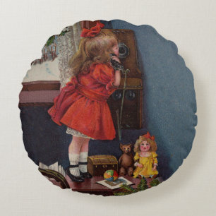 Cojín Redondo Teléfono Antiguo Niña de Navidad