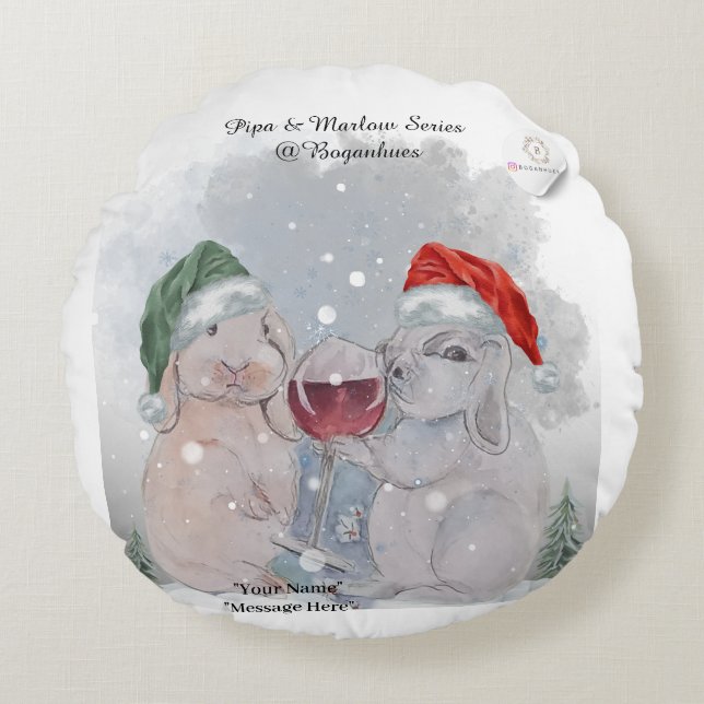 Cojín Redondo Tema de Navidad Pipa & Marlow impresión (Anverso)