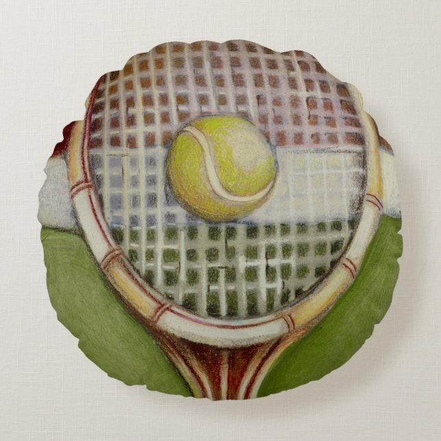 Cojín Redondo Tenis Racket con bolas en pista (Anverso)