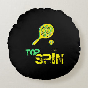 Cojín Redondo Tennis Sport Pop Art, Green & Yellow Racket & Ball