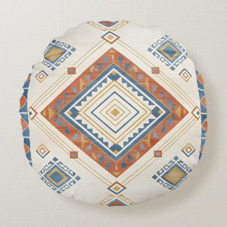 Cojín Redondo Terracota Bañada por el Sol y Kilim Azul del Desie