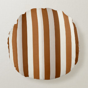 Cojín Redondo Terracota Cálida y Raya Vertical de Crema