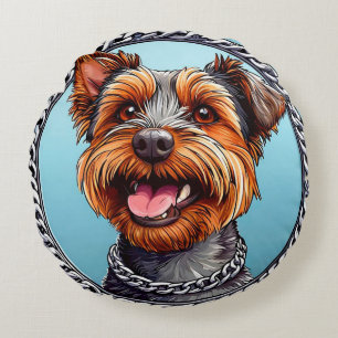 Cojín Redondo Terrier de Dibujos Animados Perro Pequeño Adorable