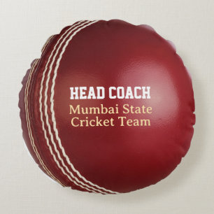Cojín Redondo Test Match Red Cricket Ball con texto Personalizad
