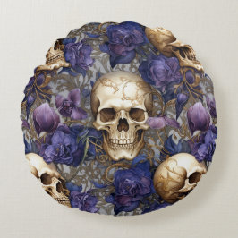Cojín Redondo Tétricas calaveras de toques dorados