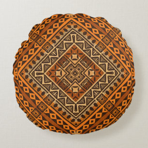 Cojín Redondo Textil tribal africano: estilo étnico.