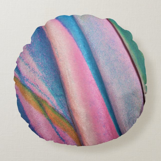 Cojín Redondo Textil verde azul rosa (Anverso)