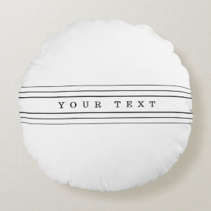 Cojín Redondo Texto Personalizado y franjas modernas   Blanco y