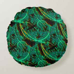 Cojín Redondo Textura áspera cian verde oscuro con cráteres ma