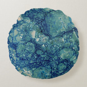 Cojín Redondo Textura azul de mármol verde Verde azulado