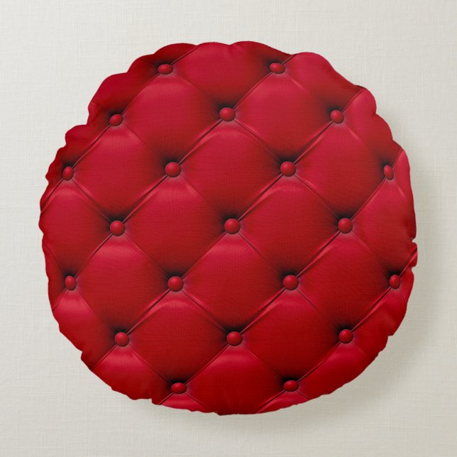 Cojín Redondo Textura con botón rojo: patrón de repetición. (Anverso)