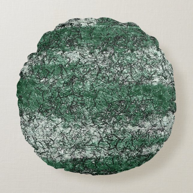 Cojín Redondo Textura de aceite verde sobre palos y lino (Anverso)