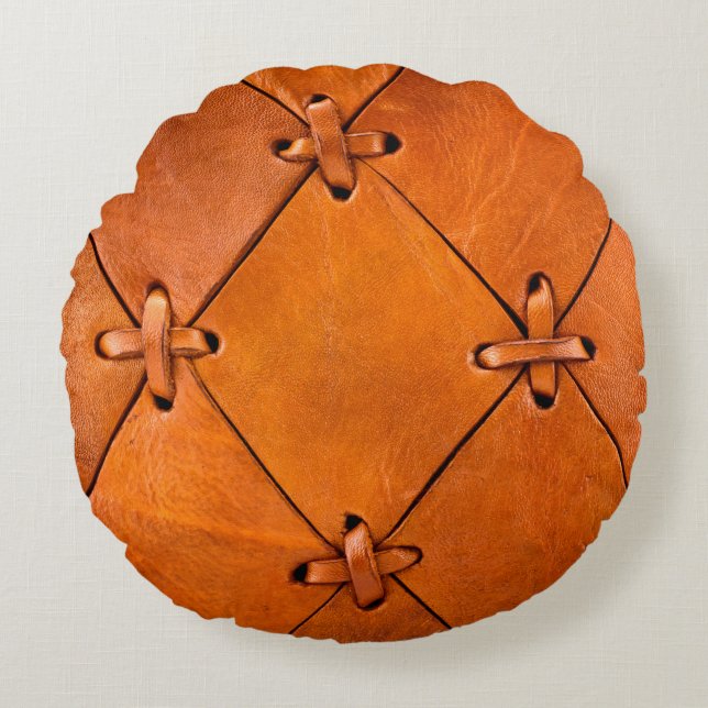 Cojín Redondo Textura de cuero. (Anverso)