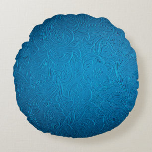 Cojín Redondo Textura de cuero azul