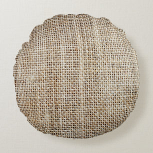 Cojín Redondo Textura de fondo de Burlap Hessian