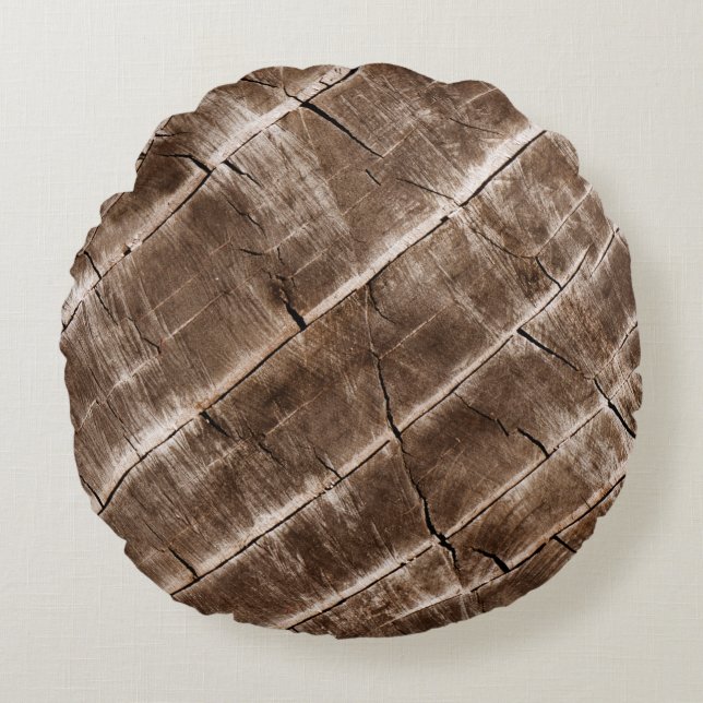 Cojín Redondo Textura de grano de madera (Anverso)
