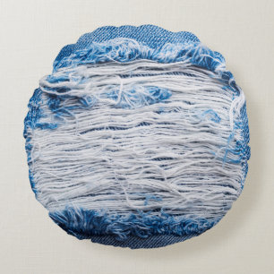Cojín Redondo Textura de jeans de denim azul rotos con espacio p