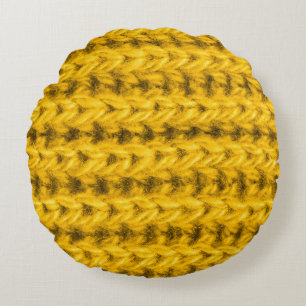 Cojín Redondo Textura de lana de punto amarillo vibrante