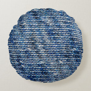 Cojín Redondo Textura de lana de punto azul