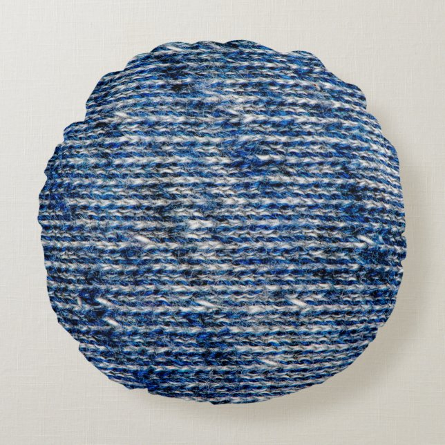 Cojín Redondo Textura de lana de punto azul (Anverso)