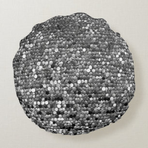 Cojín Redondo Textura de lentejuelas plateadas Patrón metálico b