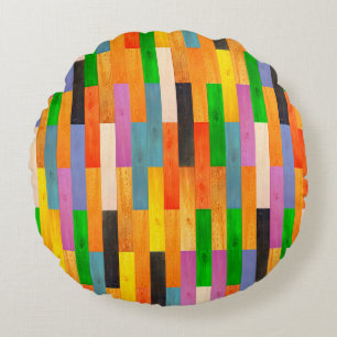 Cojín Redondo Textura de madera multicolor. Parqué de madera
