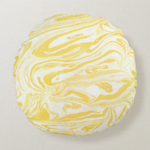 Cojín Redondo Textura de mármol amarillo. Dibujo de mano