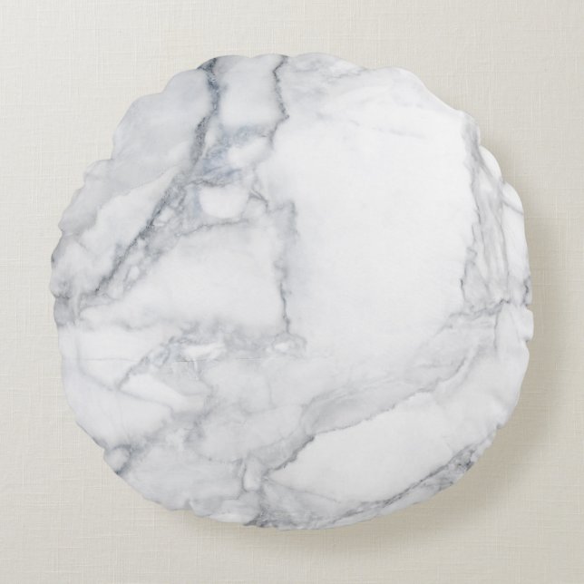 Cojín Redondo Textura de mármol blanco (Anverso)