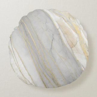 Cojín Redondo Textura de mármol de Carrara con vetas doradas