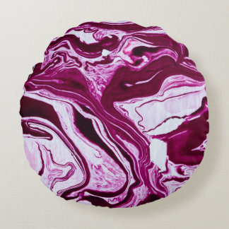 Cojín Redondo Textura de mármol magenta: arte fluido abstracto