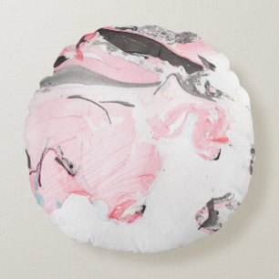 Cojín Redondo Textura de mármol rosa y negro. Dibujo de mano