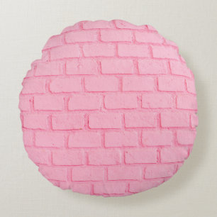 Cojín Redondo Textura de pared de fondo de ladrillo rosa pastel.
