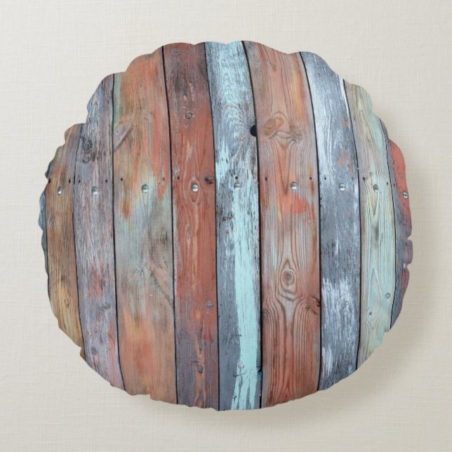 Cojín Redondo Textura de pared de madera, madera pintada de anta (Anverso)