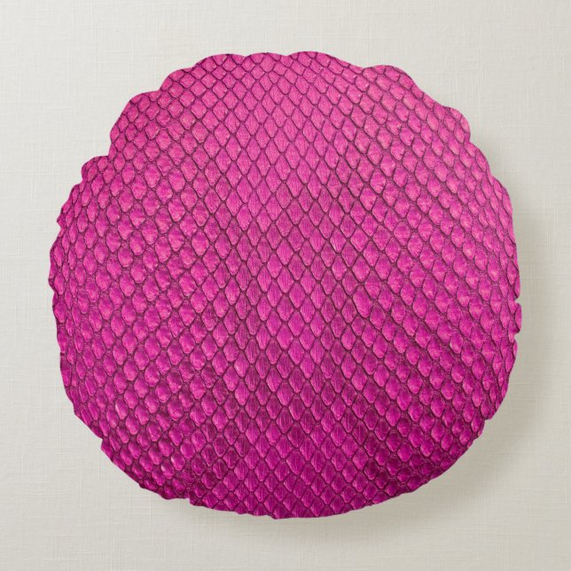 Cojín Redondo Textura de piel de serpiente de pitón rosa (Anverso)