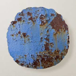 Cojín Redondo textura de pintura metalizado y azul.