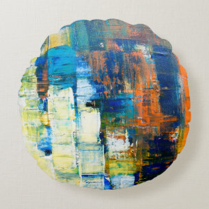 Cojín Redondo Textura de tela pintada. Sombreado rojo y azul en 