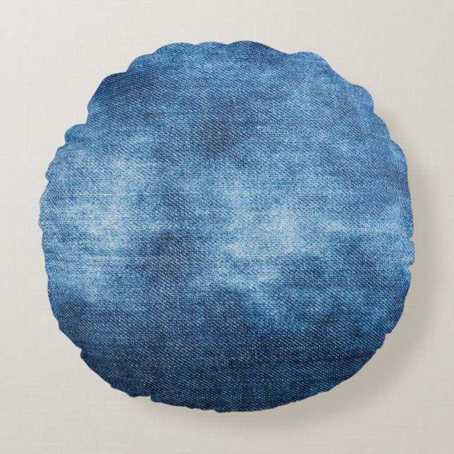 Cojín Redondo Textura de vaqueros de denim azul (Anverso)