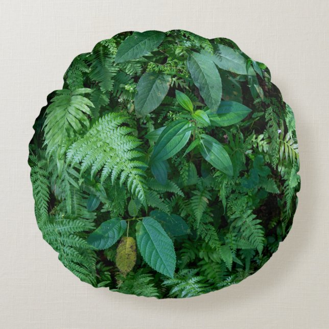 Cojín Redondo Textura del follaje de la hierba helecho verde (Anverso)