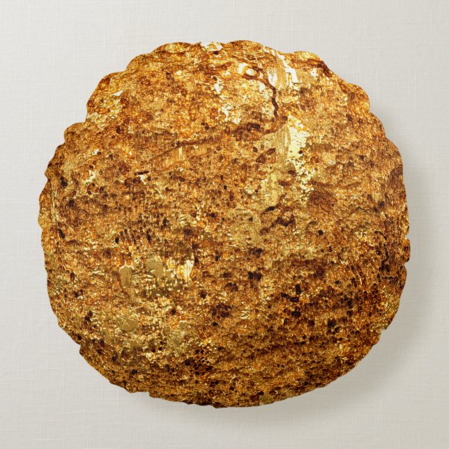 Cojín Redondo Textura dorada de lujo. (Anverso)