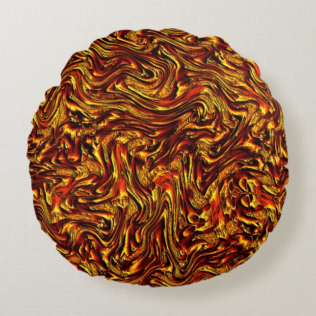Cojín Redondo Textura dorada y roja vívida (Anverso)