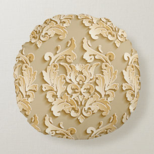 Cojín Redondo Textura elegante del patrón de damasco de época