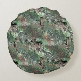 Cojín Redondo Textura extraña en verde gris con cráneo abstracto