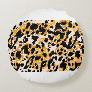 Cojín Redondo Textura leopardo con estampado barroco dorado